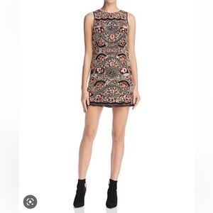 Alice Olivia Shelley embellished shift mini dress black red size 2